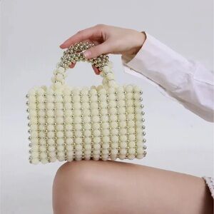 Madison West Cream Pearl Bucket Bag NWT Square Formal Wedding Party